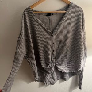 Grey Waffle Cut Tie Sweater UO